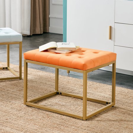 LYPER Chair Velvet Shoe Changing Stool, Orange Footstool, Square Vanity Chair, Sofa stool,Makup Stool .Vanity Seat ,Rest stool. Piano Bench .Suitable for Clothes Shop,Living Room
