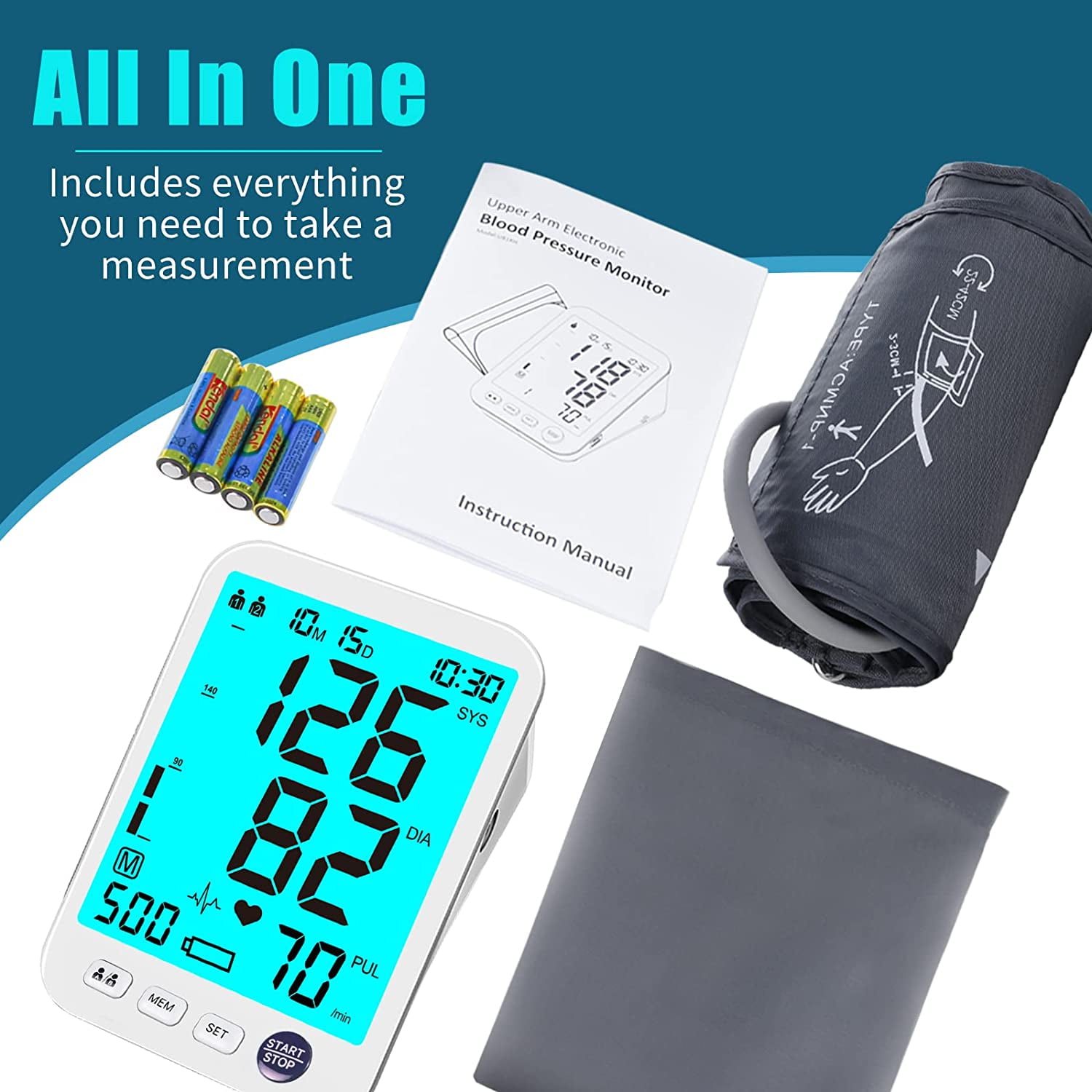 A&D Medical Premium Pre-Formed Cuff Upper Arm Blood Pressure Machine  (9-17/23-43 cm Range) Home BP Monitor, One Click Operation w/Easy to Read