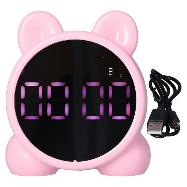 Rechargeable Digital Alarm Clock with Bluetooth Speaker P1, Ideal for Children's Bedroom or Office, Pink
