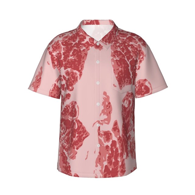 Fotbe Red Meat Camisa Hawaiana para Hombre Unisex – Camisa Casual de Verano con Botones de Manga Corta de Algodón y Lino,X-Large