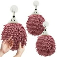 thumbnail image 1 of Bolas de toalla de mano colgante de chenilla 3-Pack | Toallas de secado rápido de microfibra súper absorbente con lazo para colgar para limpieza de baño y cocina | 25x15cm, Rosa Rojo Amarillo, 1 of 7