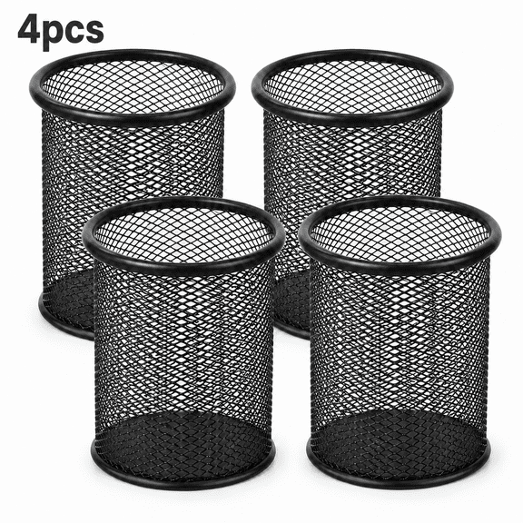 4 Pack Pen Holder, Mesh Metal Pencil Cup Organizer for Desk Office Supplies, Black