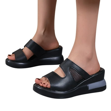 

Cathalem Wedge Sandals for Women Dressy Summer Fashion Womens Breathable Walking Sandals for Women with Arch Support And Comfort Black 6.5