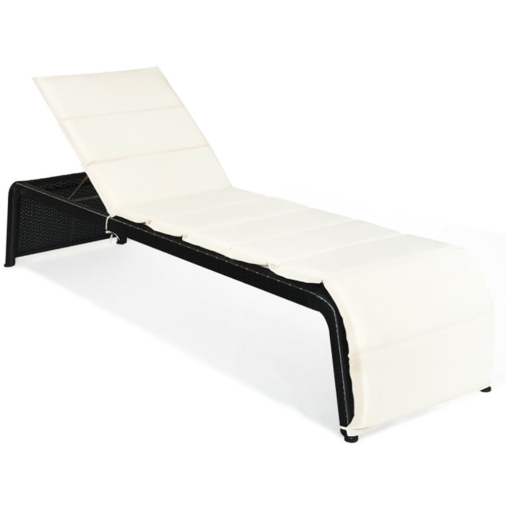 Aimee Lii Patio Rattan Lounge Chair Back Adjustable Chaise Recliner with Cushioned, Patio Loungers, White