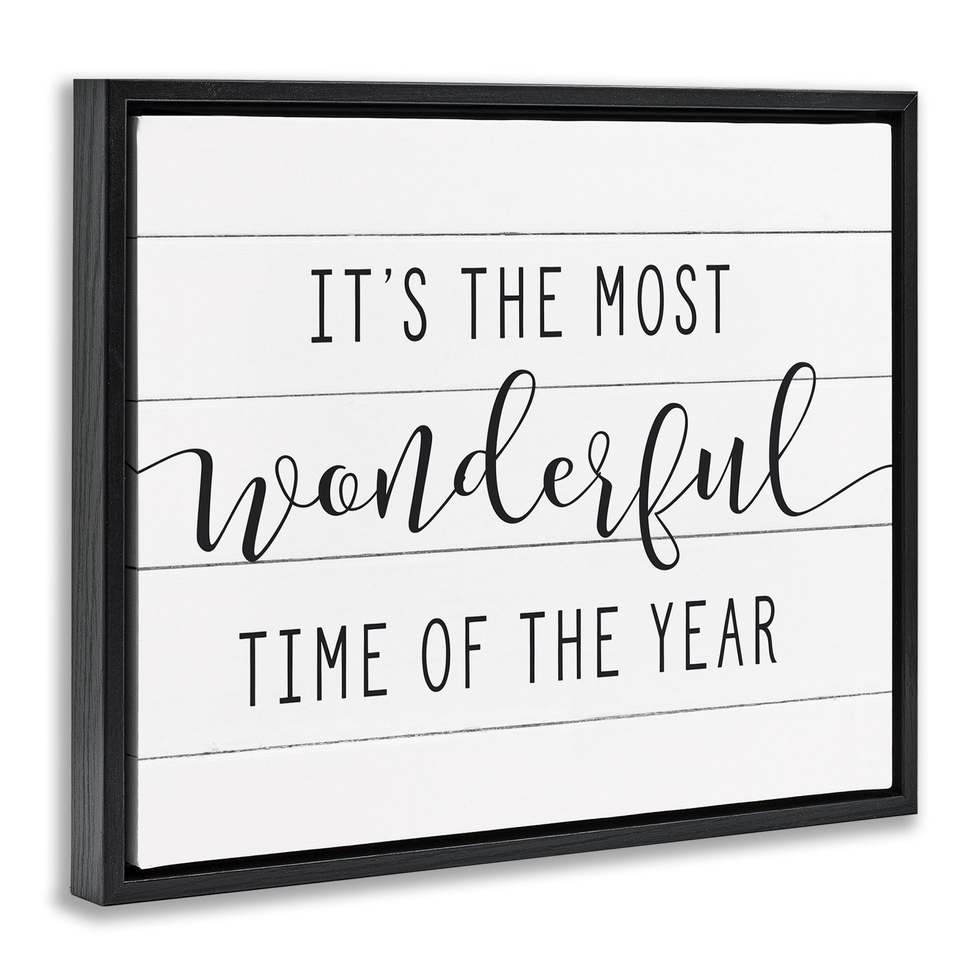 Stupell Industries Most Wonderful Time Rustic Chic Holiday Painting Black Floater Framed Canvas Art Print Wall Art, 31 x 25
