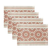 Fennco Styles Flower Print Braided Cotton Table Placemats 14" W x 19" L, Set of 4 - Pink Table Mats for Home, Dining Table, Banquet, Family Gathering and Special Occasion