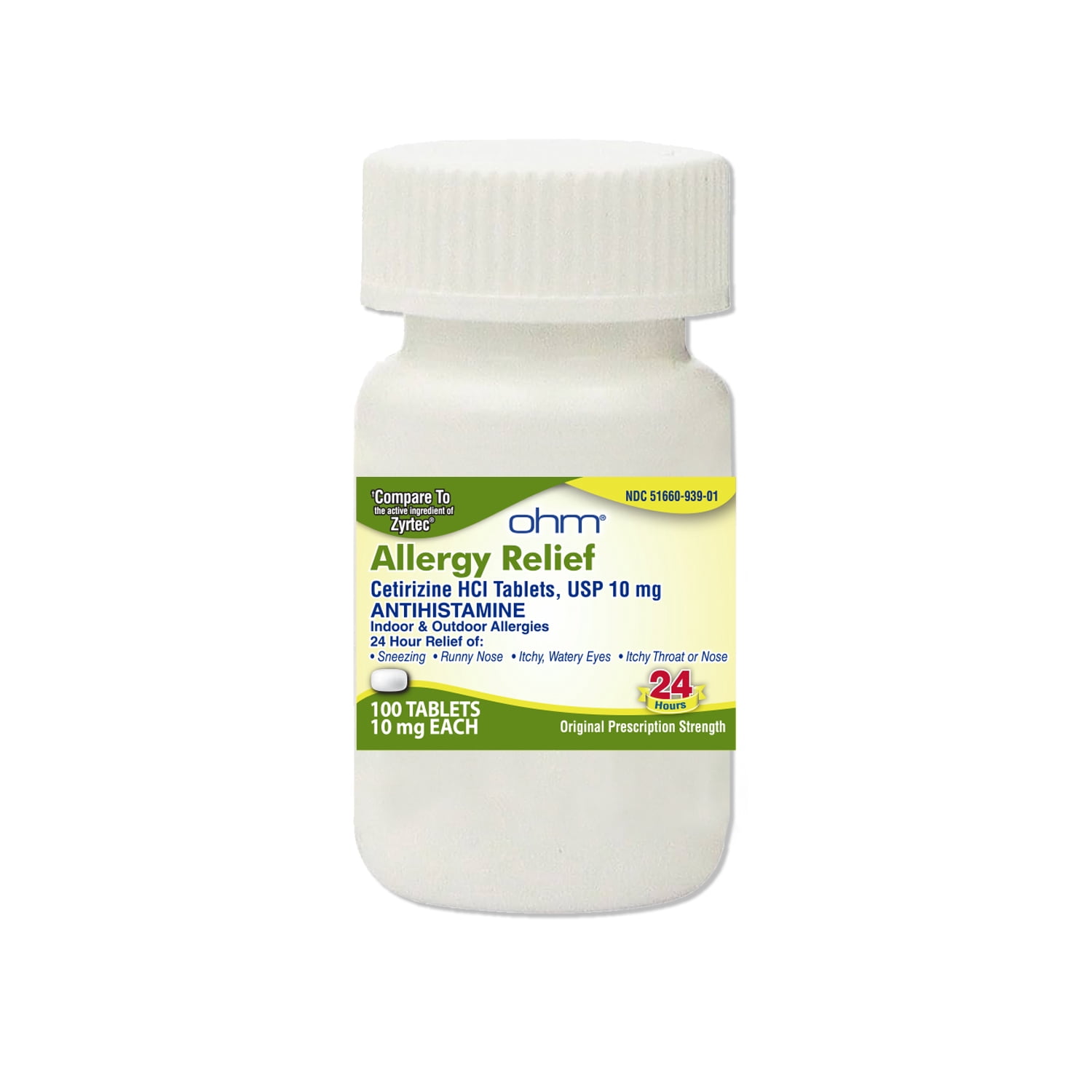 (3 pack) Ohm Cetirizine 10 mg, All Day Allergy Relief (100 Count) Antihistamine Tablets for Indoor & Outdoor Allergies, Hives, Hay Fever, Sneezing, Runny Nose, Itchy Nose or Throat, Dry Itchy Eyes