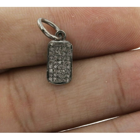 Pave Diamond Rectangle Charm Pendant 925 Sterling Silver Minimal Jewelry Finding