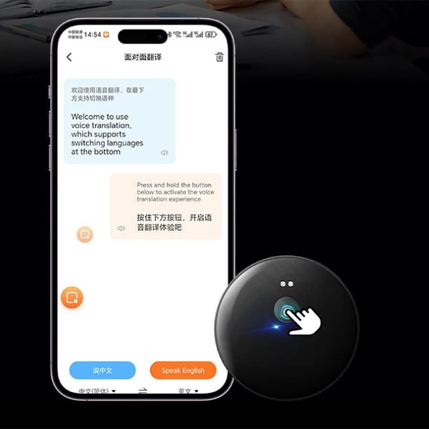 Asistente Móvil Inteligente AI 102 con 50 Idiomas, Traductor de Voz, Reconocimiento de Audio y Fotos, Color Negro