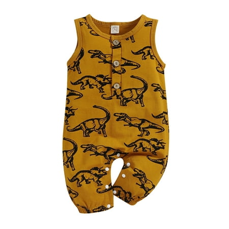 

Glookwis Boys Dinosaur Print Jumpsuit Funny Romper Round Collar Cute Bodysuit Tank Crew Neck Coverall