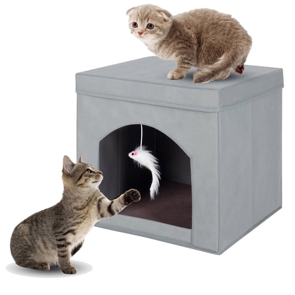 PinkSheep Collapsible Fabric Cat House Cat Bed Cave Cat Cube Condo for Indoor Cats Gray