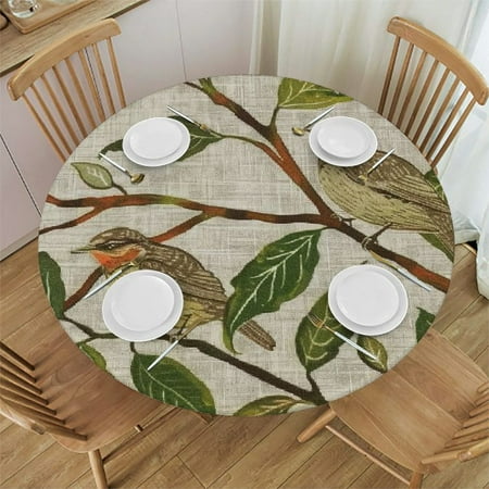 

Sheronv Birds Branch Leaves Round Table Cover Stain Resistant Washable Indoor Outdoor Tablecloth Kitchen Dining Wedding Parties Elastic Edge 100% Polyester Fiber 46-50