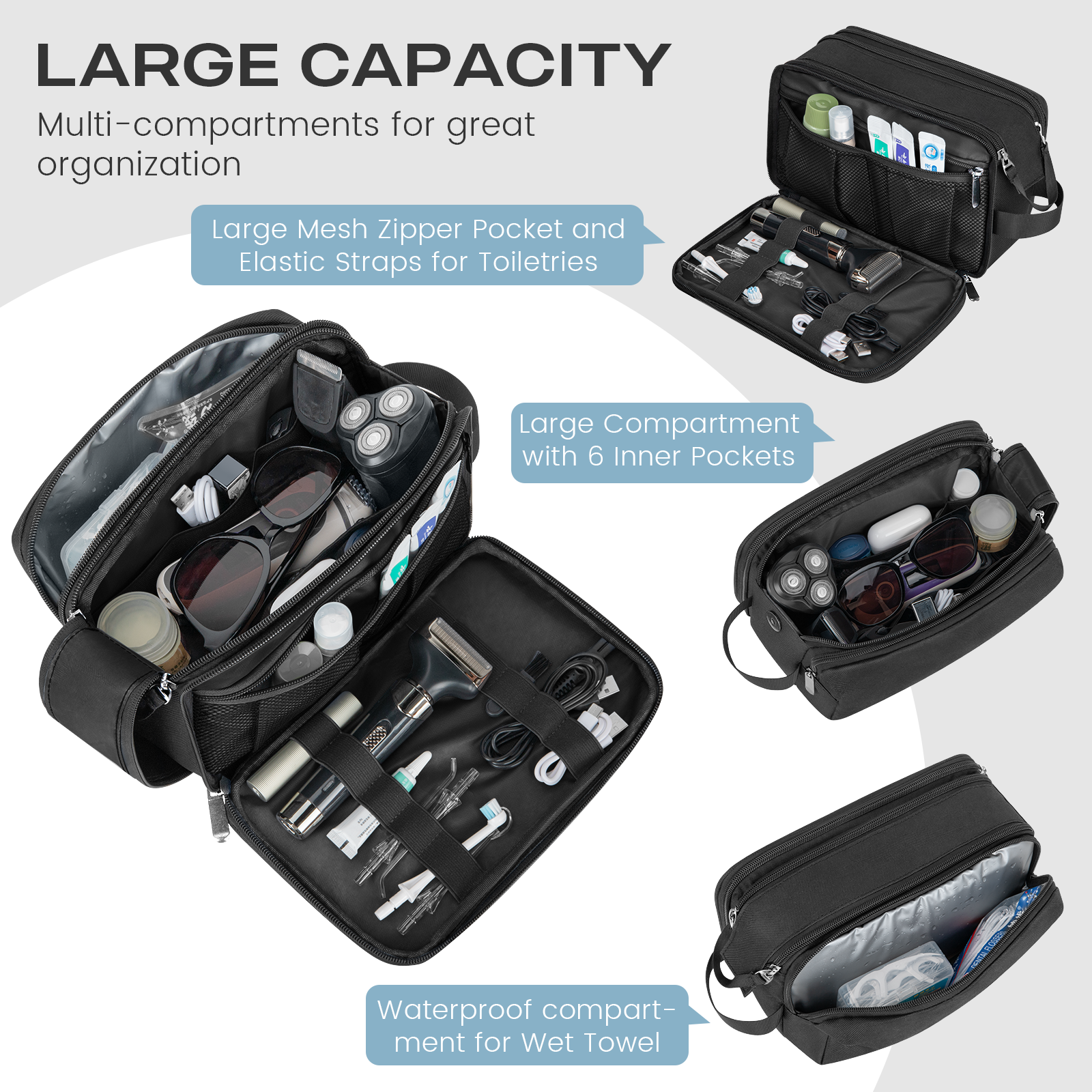 DAKOMM Water-Resistant Travel Toiletry Bag, Black photo 7