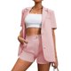 thumbnail image 4 of Pantalones Cortos Para Mujer, 2 Piezas, Blusa de Manga Corta Sólida A La Moda, Abrigo Y Bolsillos de Cintura Alta, Conjuntos de Pantalones Odeerbi ODB166434, 4 of 9