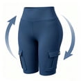 thumbnail image 4 of Stamzod Women's Short Leggings with Pockets Butt-Lifting Cargo Yoga Shorts Casual High Waisted Gym Workout Leggings Navy-1 L, 4 of 5
