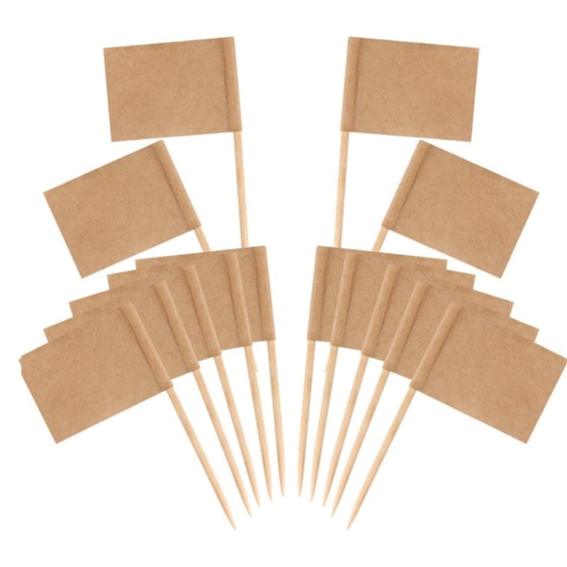 HGYCPP 100 Pieces Blank Toothpick Flags Mini Food Labels with Wooden Sticks Cheese Markers Picks for Cupcake Toppers Fruit Appetizers Cocktail Party Decoration