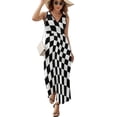 thumbnail image 2 of Warped Checkerboard Dress Summer Street Style Bohemia Long Dresses Female Sleeveless Printed Maxi Dress, 2 of 9