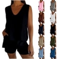 thumbnail image 7 of NMMUED Two Piece Sets for Women Short Sets for Women Linen Sets for Women 2 Piece Tank Top and Shorts Set Women Lounge Sets for Women, Black M, 7 of 7