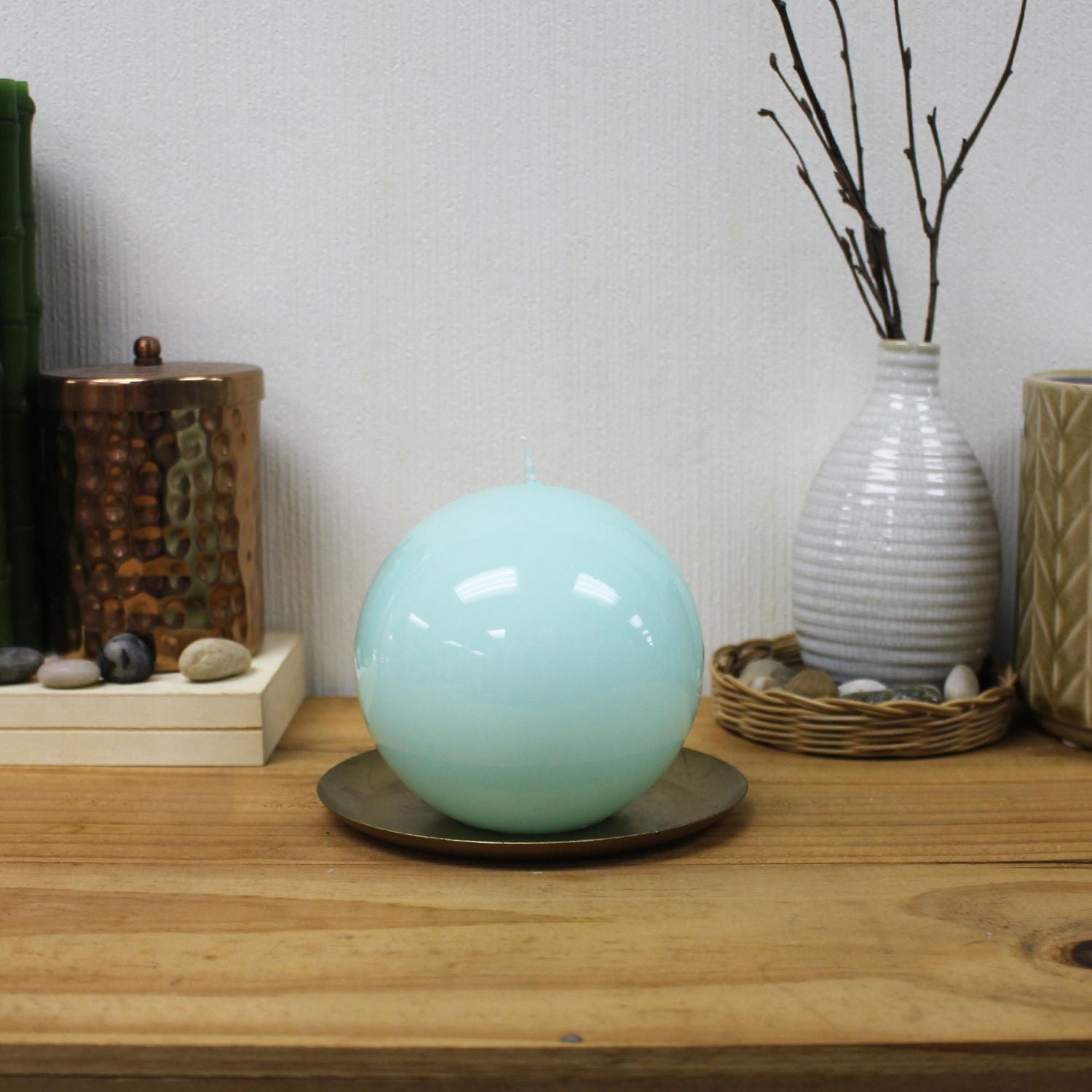 Unscented High Gloss Green Ball Candle, 4"Dia x 4”H