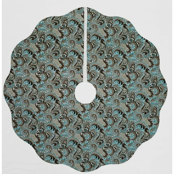 Paisley Christmas Tree Skirt By Penny's Needful Things (Brown & Teal Paisley) (Scalloped)