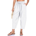 thumbnail image 3 of Women Solid Harem Capris Elastic Drawstring Waist Pockets Lightweight Summer Beach Holiday Casual Pants White S, 3 of 7
