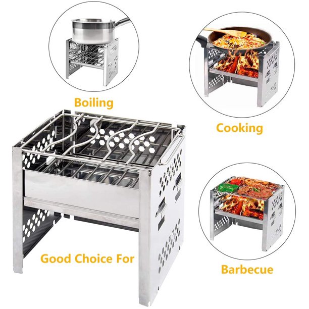 Estufa de leña plegable portátil de acero inoxidable para acampar Estufa de leña plegable compacta para acampar al aire libre Cocinar Picnic Picnic BBQ 155 * 185 * 184 mm