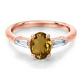 thumbnail image 3 of Gem Stone King 18K Rose Gold Plated Silver Whiskey Quartz and Lab Grown Diamond Engagement Ring for Women | 1.30 Cttw | Oval 8X6MM | Gemstone Birthstone | Size 9, 3 of 6