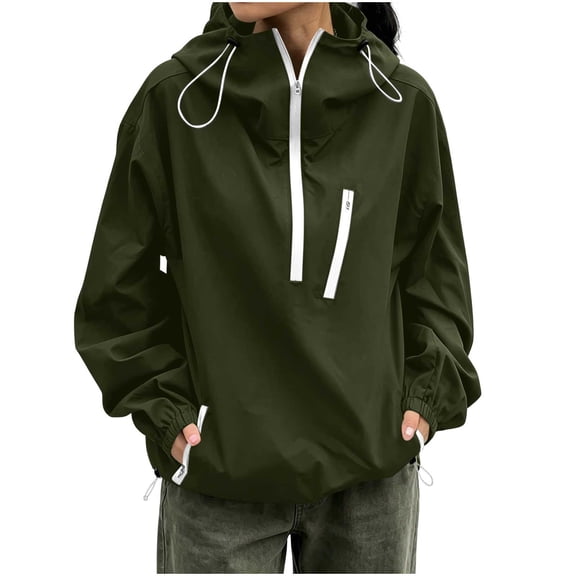 Admvng Women's Windproof Jacket Half Zip Pullover Drawstring Pocket Lightweight Water Resistant Outdoor Travel Windbreaker Coat