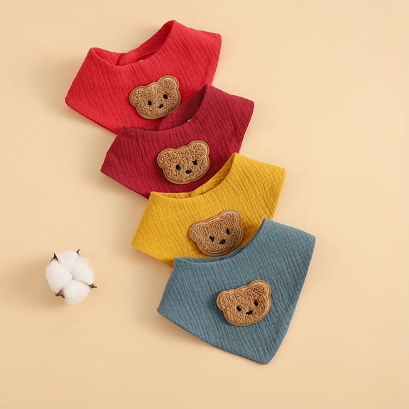 4pcs Cute Style Children's Muslim Cotton Bibs Soft Absorbent Burp Cloths