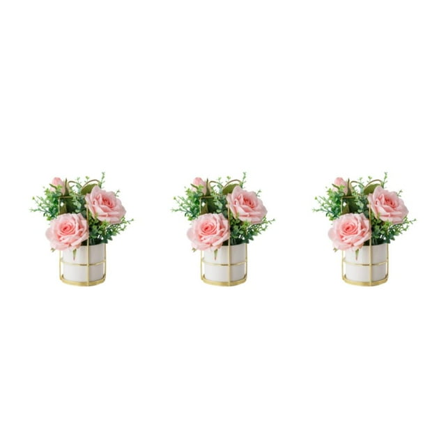 kurtrusly Artificial Flowers With Vase Add Of Color And Style To Any Room Indoor rose pink 3Set