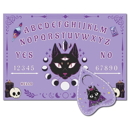 1Set Pendulum Dowsing Divination Board Set Wooden Spirit Board Black Talking Board Game for Spirit Hunt Birthday Party Supplies with Planchette Cat Shape 300x210x5mm 2pcs/set DIY