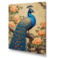 thumbnail image 2 of Designart "Royal Peacock with Japanese Floral Design in Green II" Animals Canvas Wall Art - Traditional Blue Peacock Living Room Canvas Art, 2 of 6