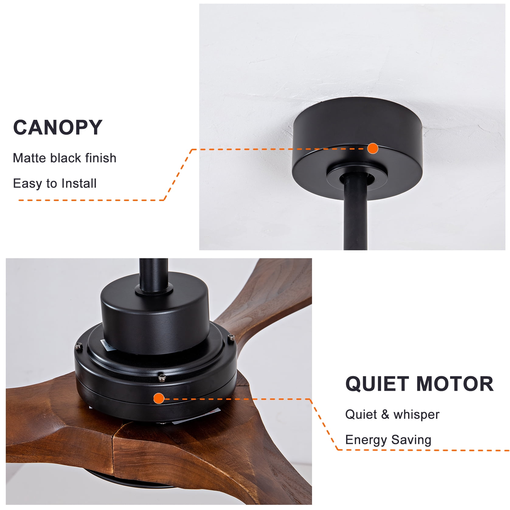 Mintazer 52 in Ceiling Fan with LED Light, Modern Ceiling Fan with Handheld Remote for Indoor Outdoor Bedroom Living Room, Walnut