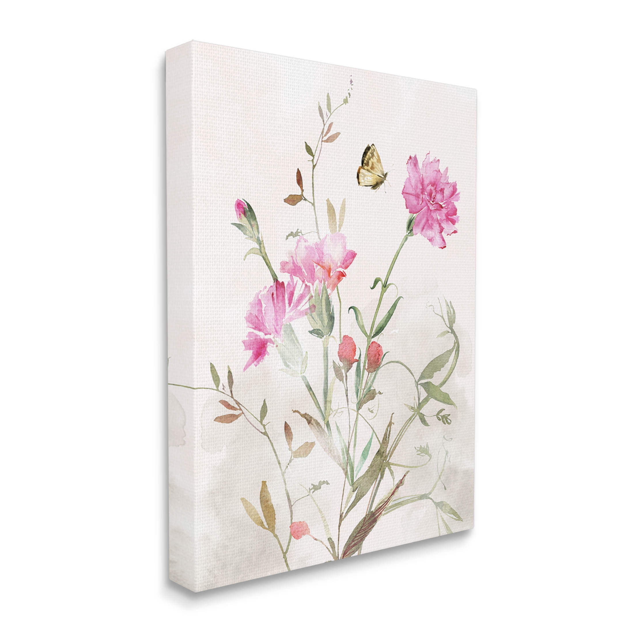 Stupell Industries Butterfly Floral Garden Carnations Graphic Art Gallery Wrapped Canvas Print Wall Art, Design by Nina Blue