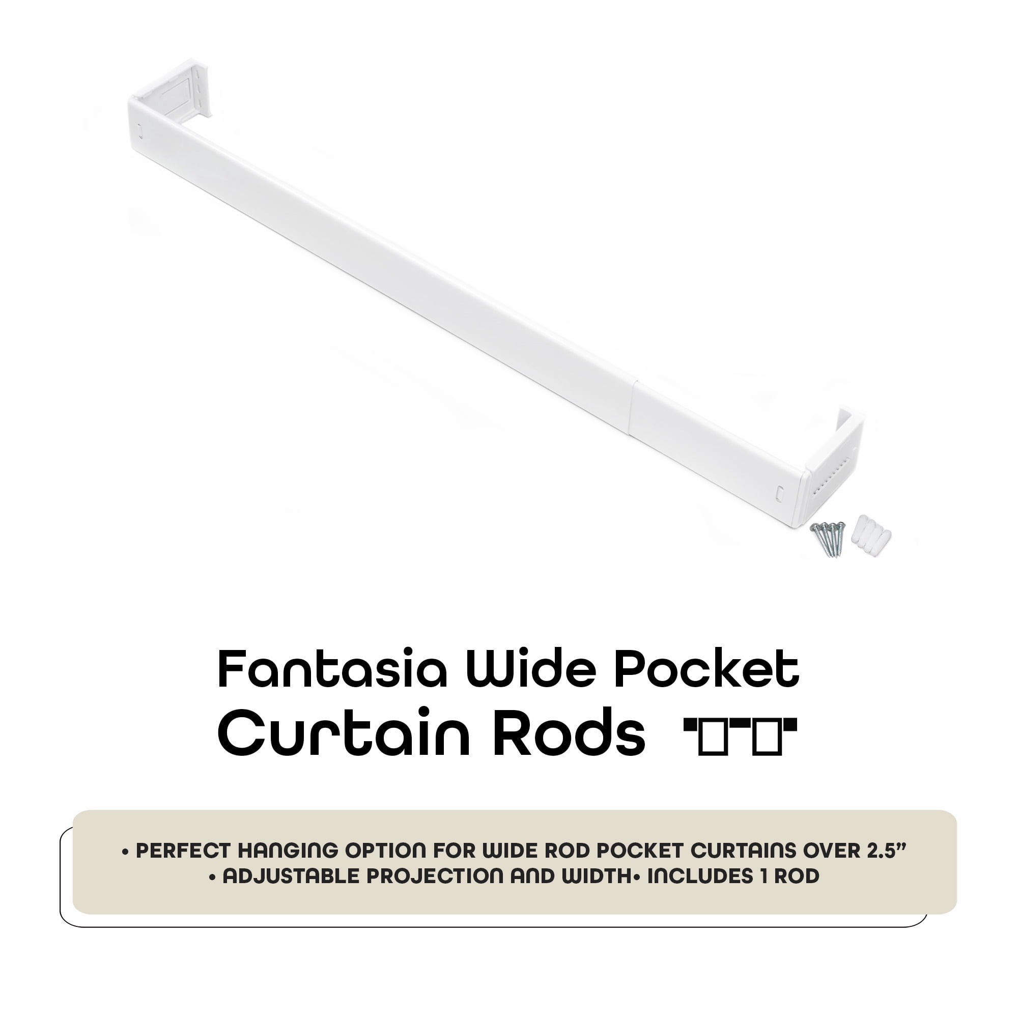 Achim Fantasia 2.5" Wide Curtain Rod, 28-48", White