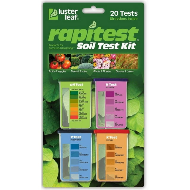Kit de suelo Luster Leaf 1602, 20 pruebas de pH, nitrógeno, fósforo y potasa