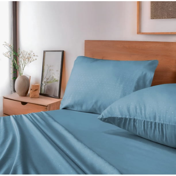 Sábanas Matrimoniales 2500 Hilos Tacto Suave Egipcio Premium Diseño de la tela Modelo Azul Claro