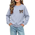 thumbnail image 6 of Fall Hoodless Sweatshirts for Girl Loose Leopard Bow Printed Long Sleeve Crew Neck Solid Color Fashion Casual Pullover Tops Gray 01 1-2 Years, 6 of 7