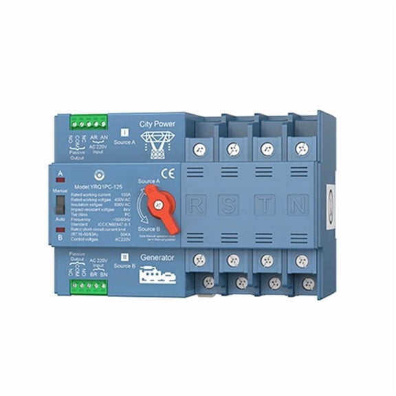ATS Dual Power Automatic Transfer Switch for Generator or PV Energy to City Power Changeover Switch Generator 125A 4P,1 * Changeover Switch