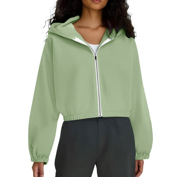 Mlzmgr Crop Top for Women Long Sleeve Zip up Hooded Cropped Jackets for Women Solid Color Fall Winter Fashion
