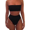 thumbnail image 1 of CNKOO 2 Pcs/Set Bikini Set Solid Color Elastic High Waist Strapless Summer Lady Swimsuit for Swimming, 1 of 5