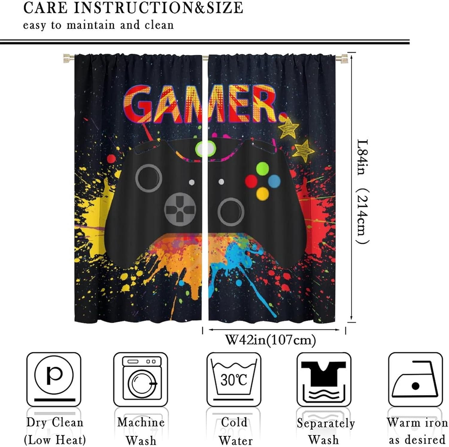 Gaming Curtain for Boys Bedroom,Video Game Gamer Room Blackout Window Panels Controller Cool Gamepad Teens Kids for Living Room Decor 42/'''' Wx84/'''' L x2【Blackout】