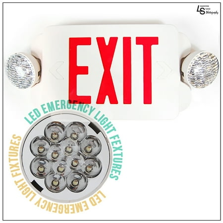 eToplighting LED Red Exit Sign Emergency Light Combo Lighting with Battery Back-Up UL924 ETL listed, WMLS1429