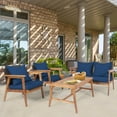 thumbnail image 4 of Gymax 4PCS Patio Conversation Set Wood Frame Furniture Set w/ Navy Cushions, 4 of 9