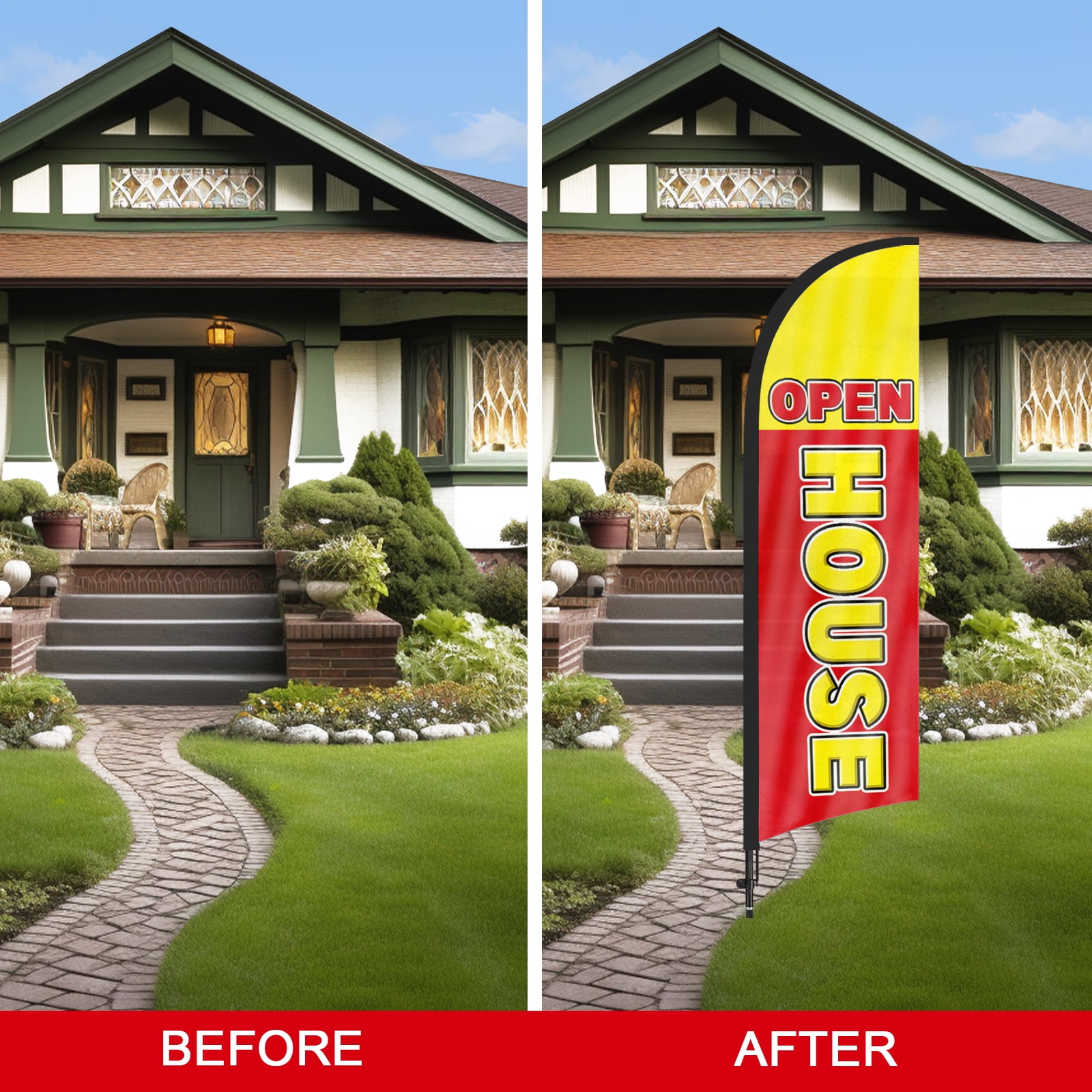 QSUM Open House Sign Feather Flag with Pole Kit,8FT Open House Decoration Display, Open House Business Sign,Open House Swooper Flag(YELLOW&RED)