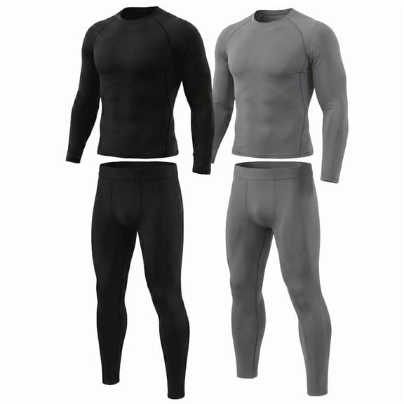 2 Set Thermal Underwear for Men Long Johns with Fleece Lined Base Layer Men Cold Weather Top Bottom
