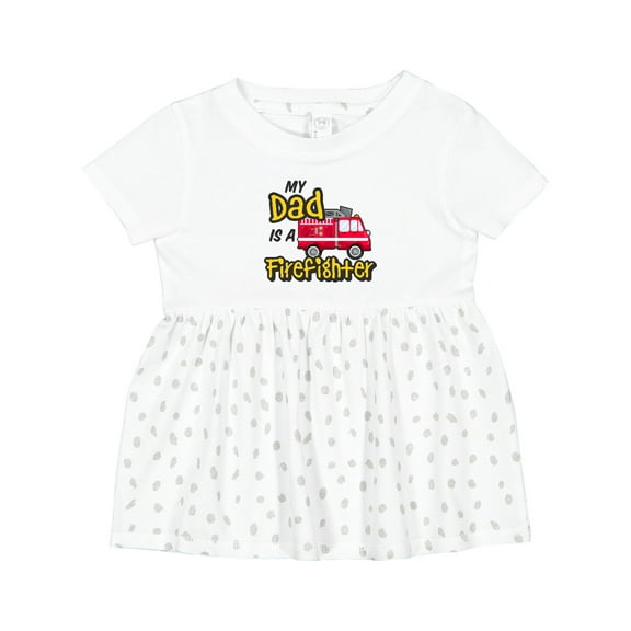 Inktastic My Dad is a Firefighter with Fire Truck Girls Baby Dress