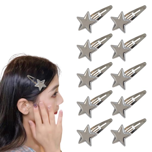 10 piezas de accesorios para el cabello para niñas y adultos con clip pequeño y flequillo de estrella plateada