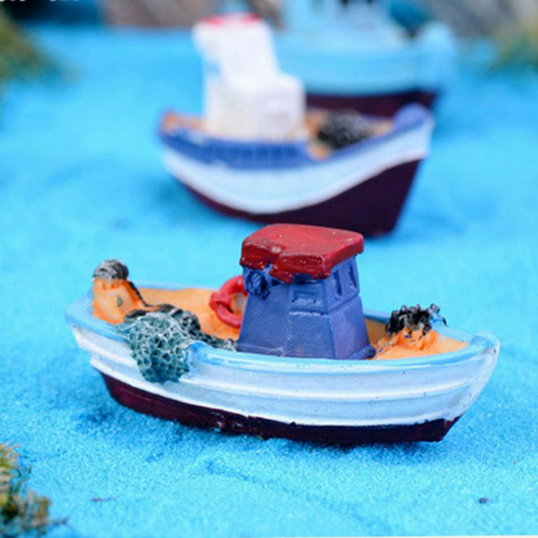Miniature Mini Boat Model Fishing Ship Toy DIY Craft Home Tabletop Decoration, adult Unisex, Size: One size, Blue