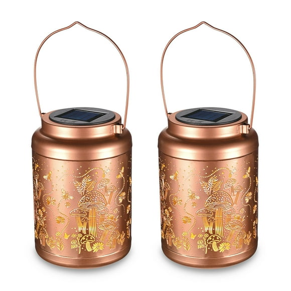 LAGarden Mushroom Solar Lantern Outdoor Hanging Waterproof Metal Decor Light Christmas Gifts Yard Patio Porch 2Pack